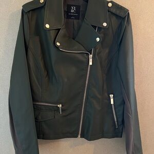 New York & Company Forest Green Moto Jacket with Silver Hardware